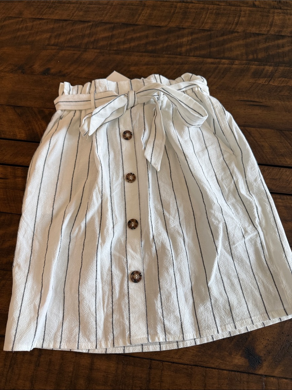 Sienna Sky White Vertical-Striped Paperbag Waist Skirt
